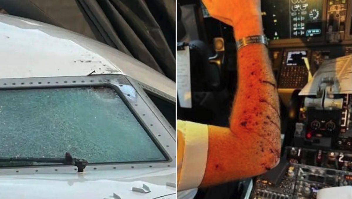 aereo meteorite detrito parabrezza incidente